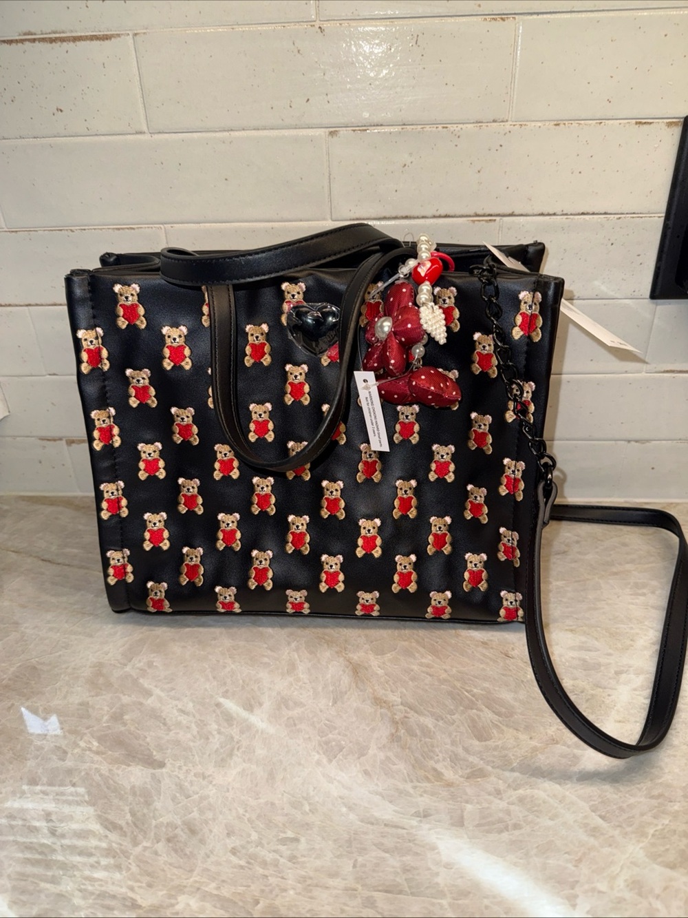 The Luv Betsey by Betsey Johnson black teddy bear tote bag purse NWT